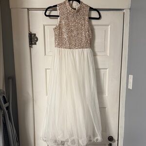 Speechless Rose Gold Sequin Bodice Ivory Tulle Girls Dress
